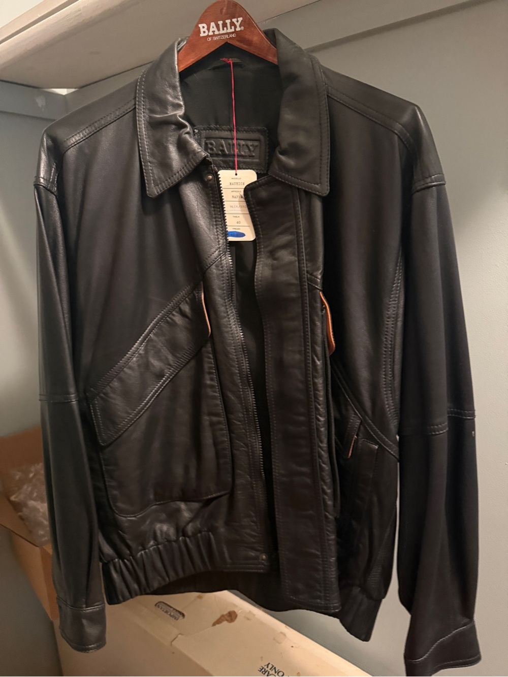 Bally Black Leather Bomber Jacket with Brown Trim Accents